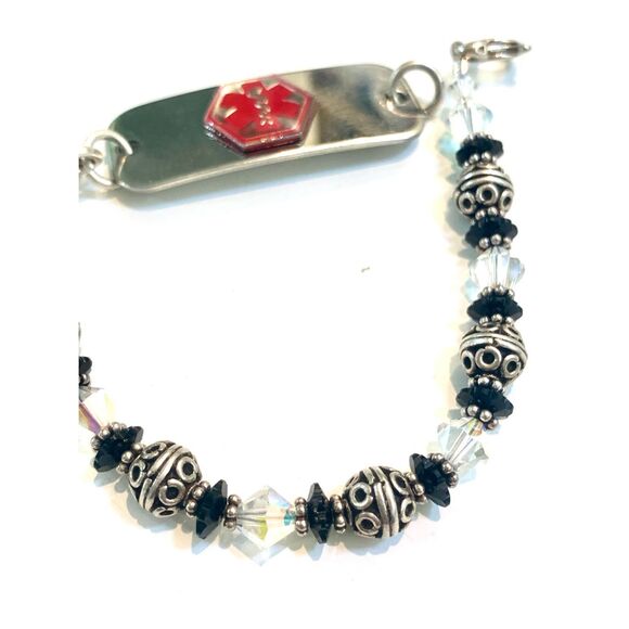 Medic Alert Handmade Black Clear Crystal Bracelet #medical - Picture 4 of 6